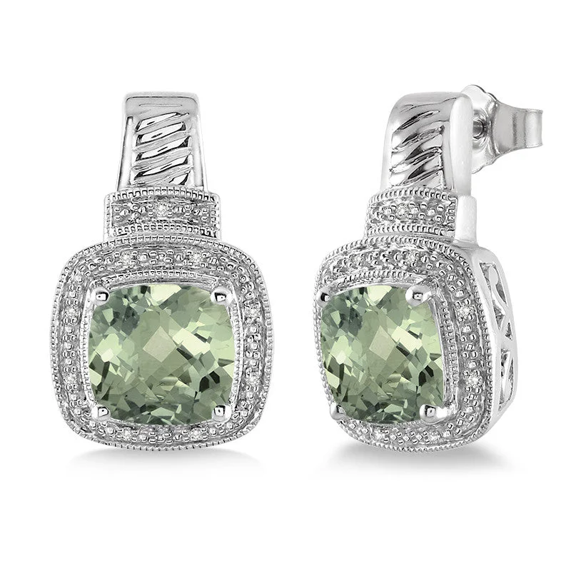 Bead weave earrings-Green Amethyst & Diamond Earrings