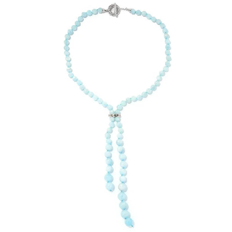 Radiant pearl necklaces-Milky Aquamarine & London Blue Topaz Beaded Necklace 21.75"