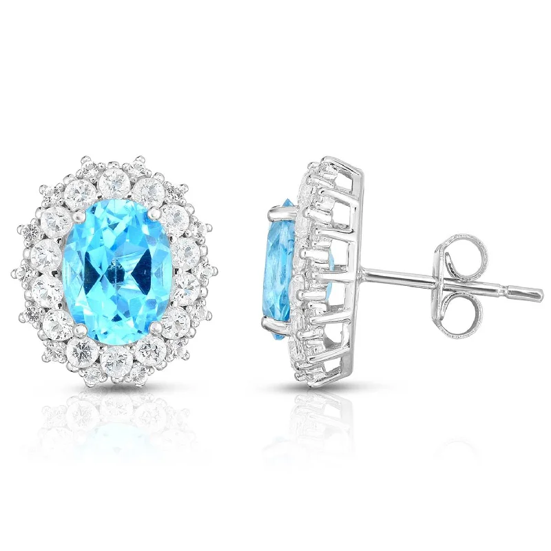 Textured disc earrings-Oval Blue Topaz & White Topaz Earrings