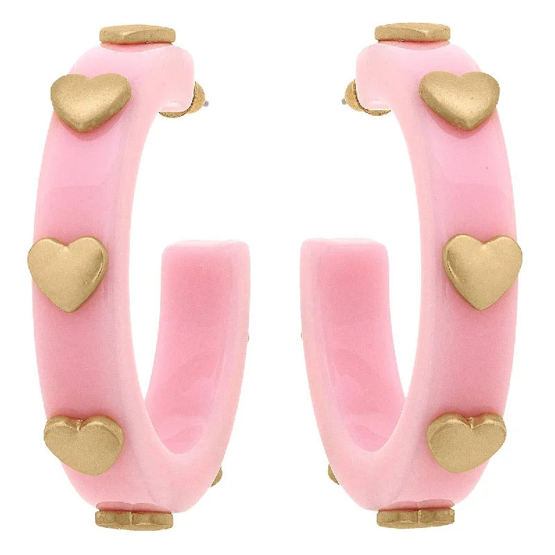 Wide hoop earrings-Canvas Style - Libby Heart Resin Hoop Earrings: Light Pink