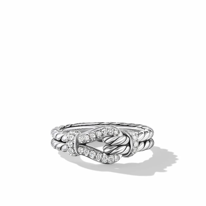 Carved initial engagement rings-Thoroughbred Loop Ring in Sterling Silver with Pave Diamonds