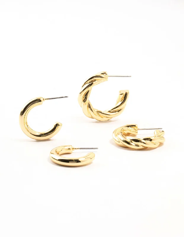 Patina brass earrings-Gold Plated Classic Twisted Earrings 2-Pack