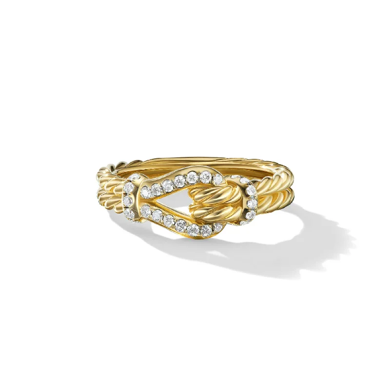 Minimalist band engagement rings-Thoroughbred Loop Ring in 18K Yellow Gold with Pave Diamonds