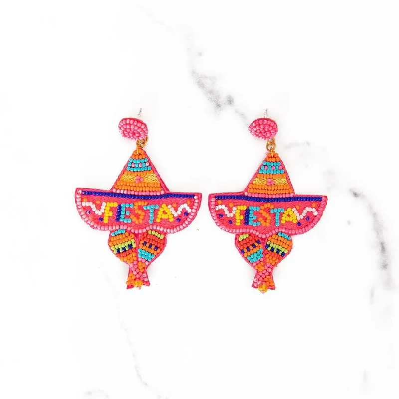 Silk fringe earrings-Beaded FIESTA Sombrero Earrings | Pink