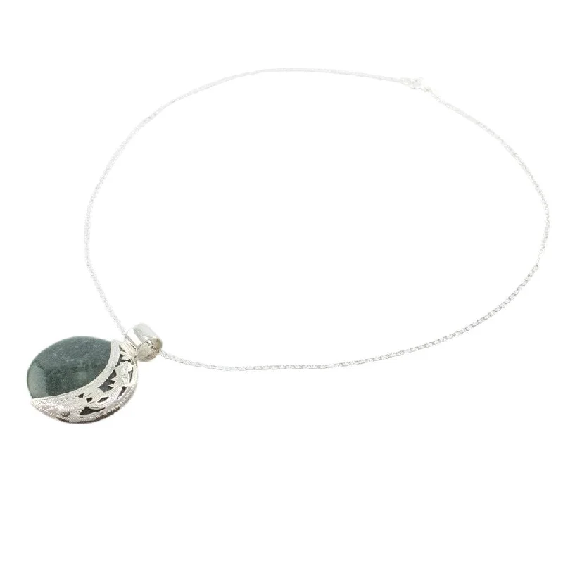 Emerald drop necklaces-Handmade Jade Quetzal Eclipse Sterling Silver Necklace (Guatemala)