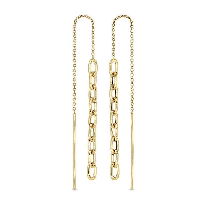 Bright stud earrings-14k Gold Medium Square Oval Link Chain Drop Threaders