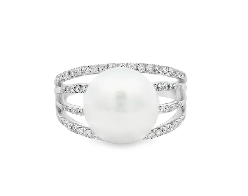 Tri-tone engagement rings-18K White Gold South Sea Pearl Ring