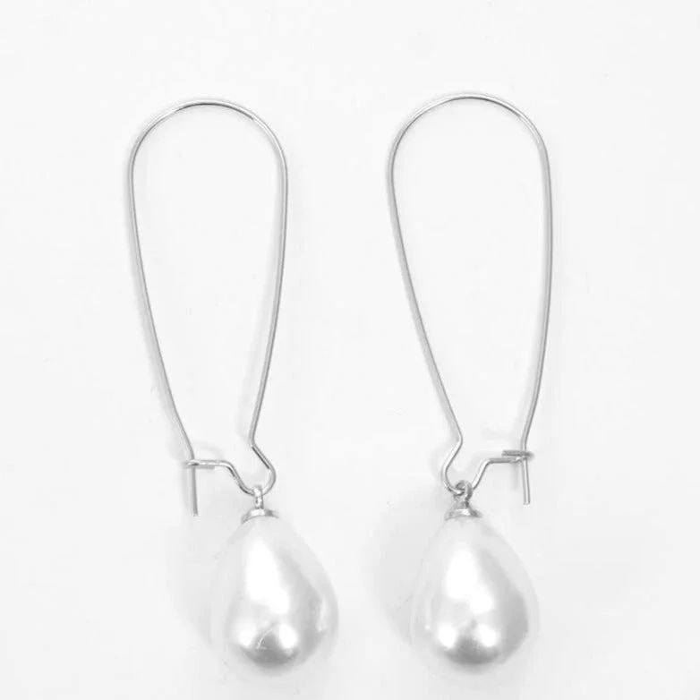 Topaz earrings-Teardrop Pearl Kidney Silver Wire Earrings