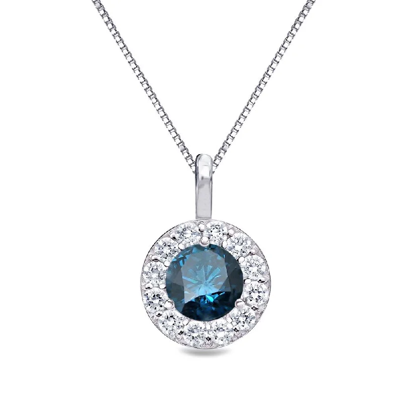 Tide pattern necklaces-Auriya 1ctw Round Blue Diamond Halo Necklace 14k Gold (I1-I2)