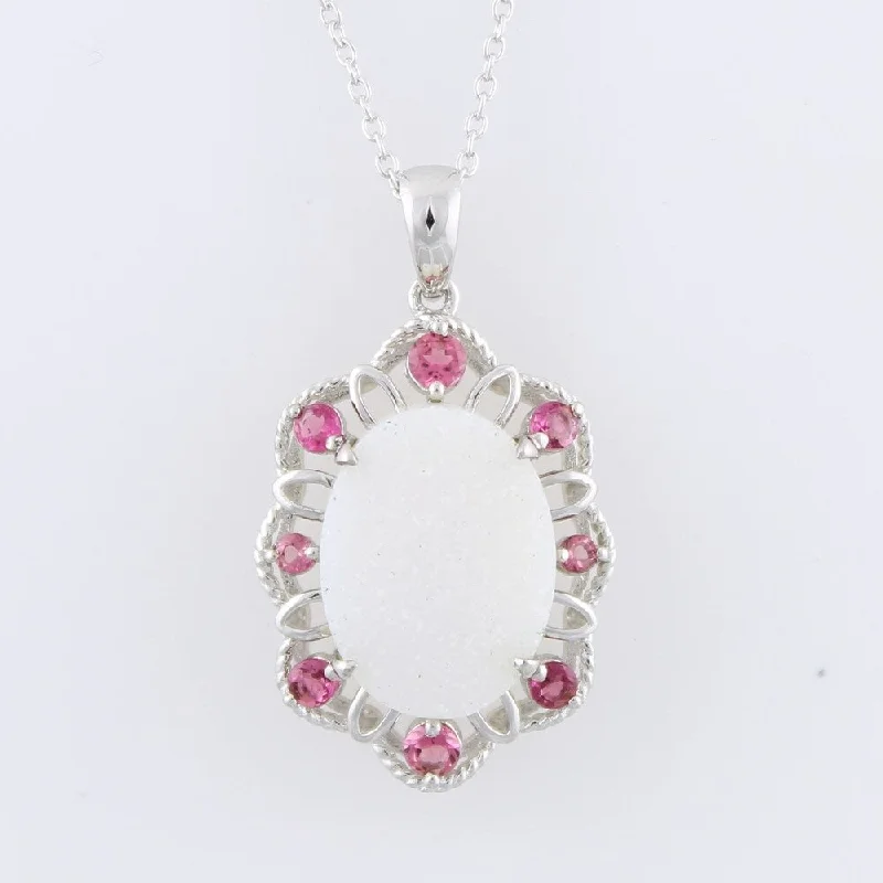 Light filigree necklaces-Sterling Silver Drusy Pink Stone Necklace