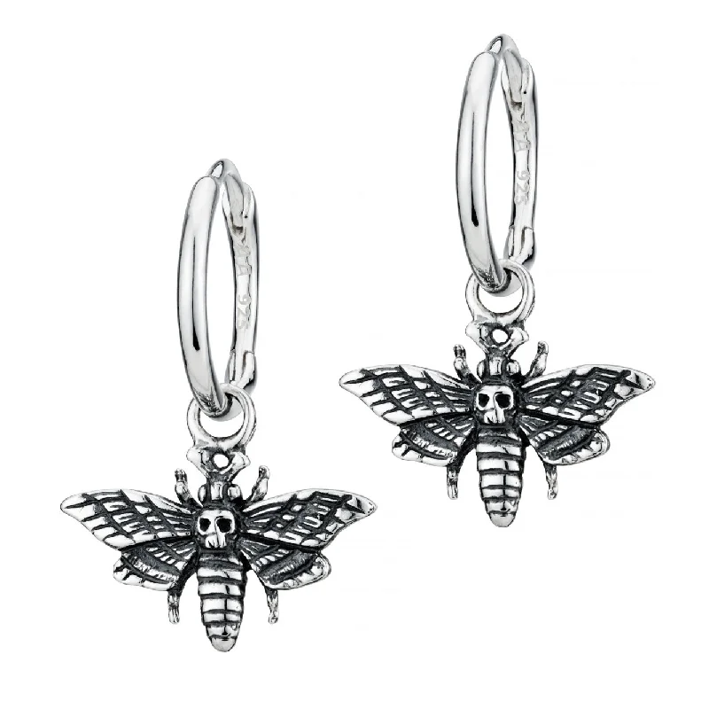 Tiny wing earrings-MISERY MOTH - Sterling Silver Hoops