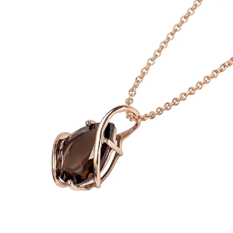 Multi-link necklaces-Viducci 10k Rose Gold Genuine Pear-shape Smoky Quartz Tear-Drop Pendant Necklace