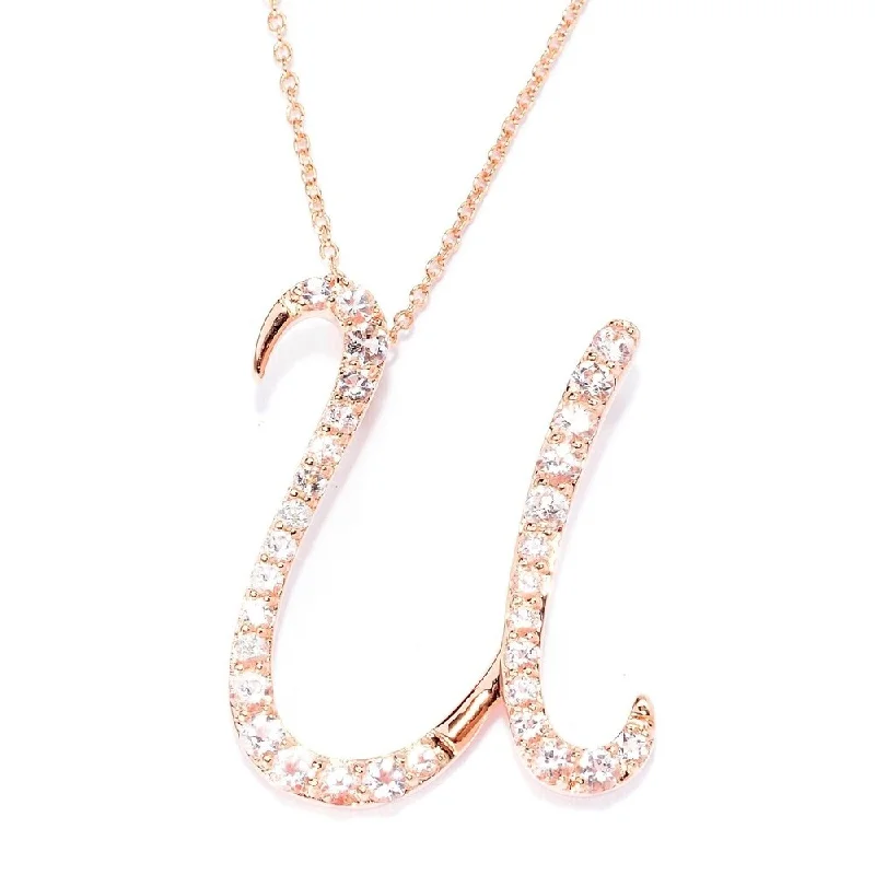 Wide bib necklaces-18k Rose Gold over Sterling Silver Round Morganite Initial U Necklace