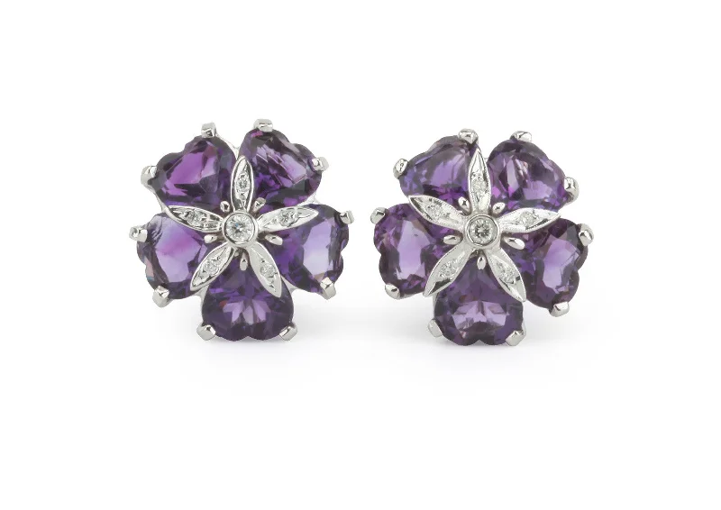 Morganite stud earrings-18kt White Gold Sand Dollar Earring with Amethyst and Diamonds