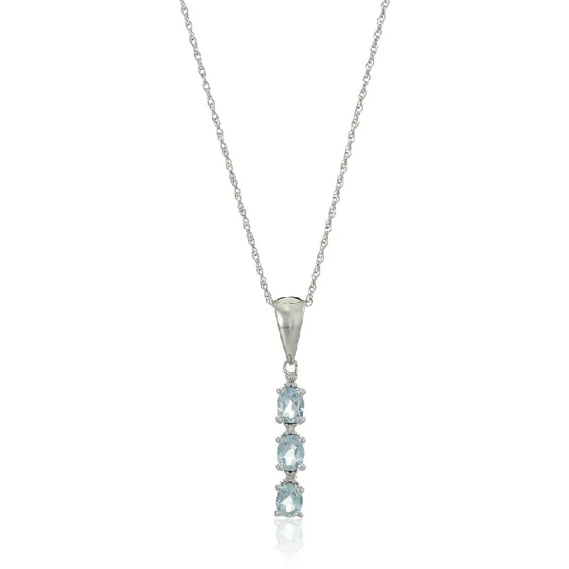 Soft silk necklaces-10k White Gold Aquamarine and Diamond 3-Stone Pendant Necklace, 18"