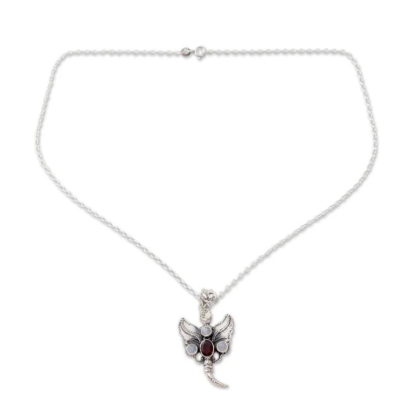 Leaf motif necklaces-NOVICA Sterling Silver 'Butterfly Triumph' Moonstone Garnet Necklace