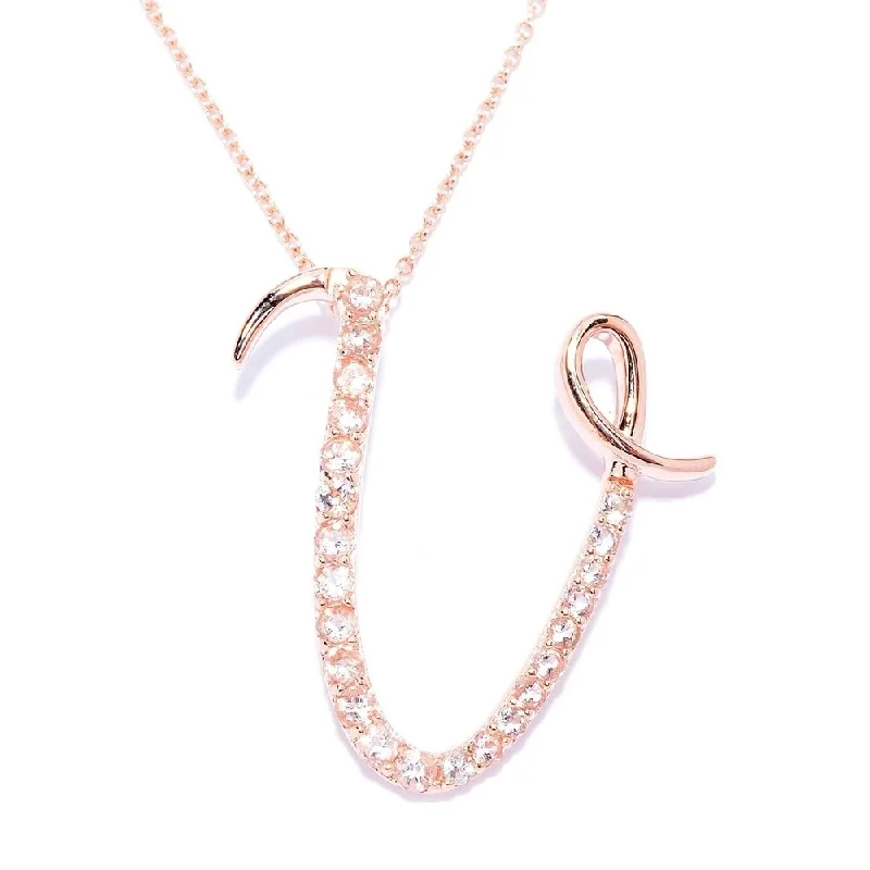 Sleek pendant necklaces-18k Rose Gold over Sterling Silver Round Morganite Initial V Necklace