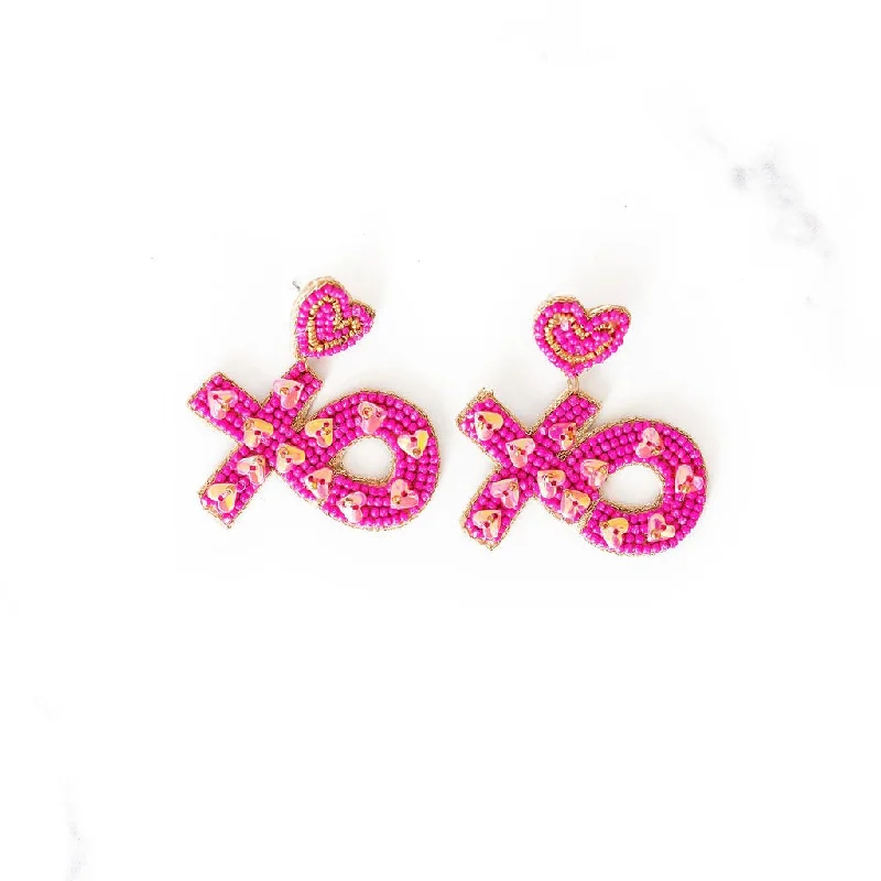 Topaz stud earrings-XO Beaded Earrings | Hot Pink