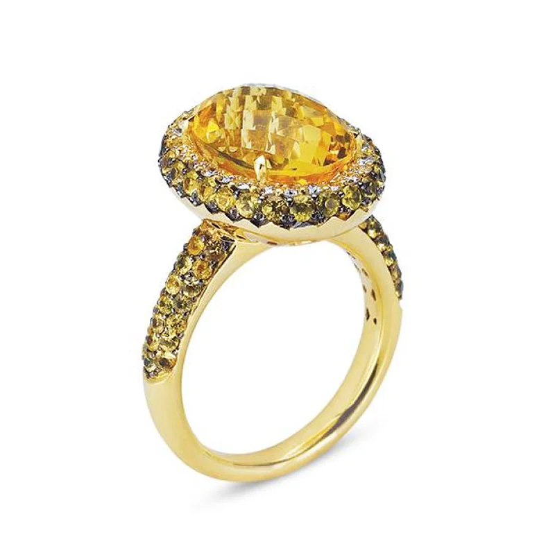 Vibrant enamel engagement rings-18K YELLOW GOLD RING WITH DIAMONDS SAPPHIRES AND CITRINE