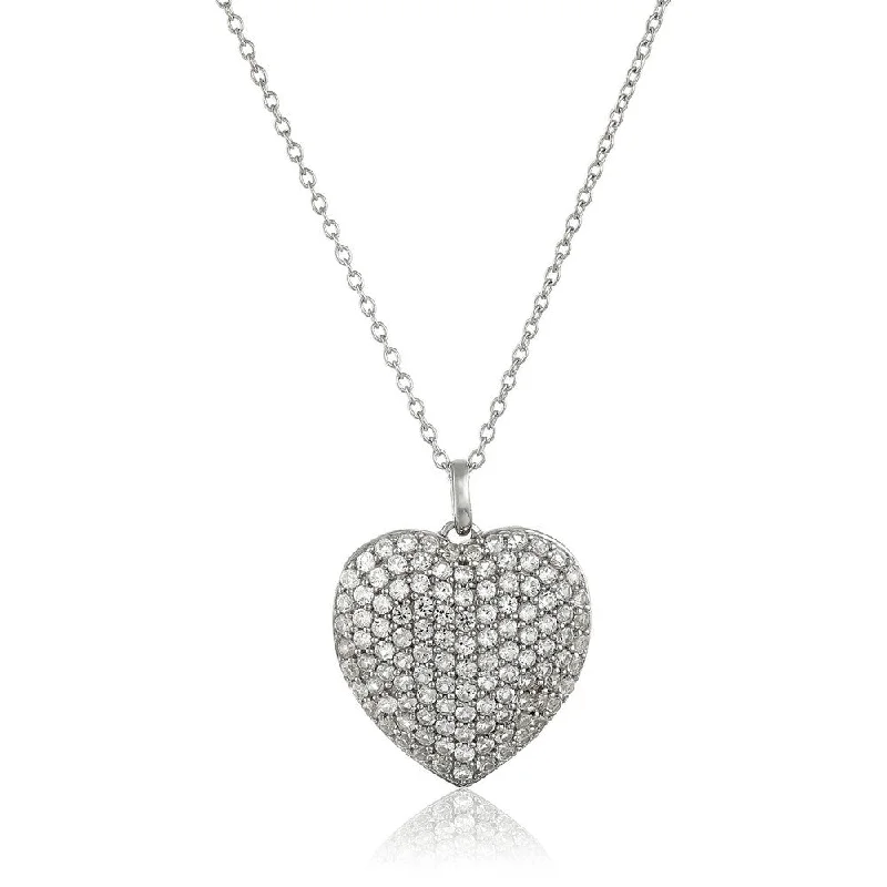 Polished name necklaces-Sterling Silver Created White Sapphire Large Pave Heart Pendant Necklace, 18"