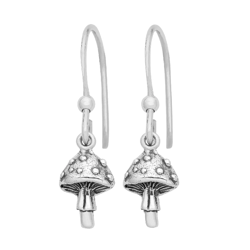 Silk cord earrings-TEENY TOADSTOOL - Sterling Silver Drops