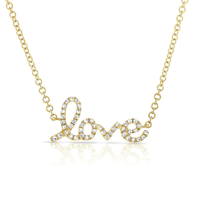 Surf wave necklaces-Joelle Diamond Love Necklace - LOVE Neckalce 14K Yellow Gold 1/10 ct