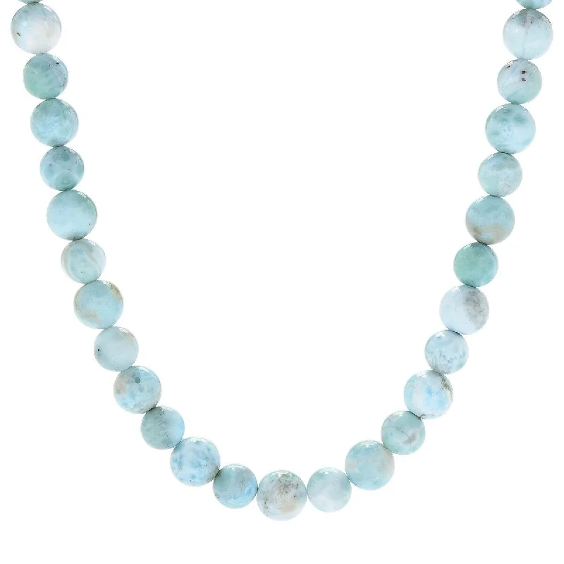 Cotton braid necklaces-925 Sterling Silver Larimar Beads Necklace