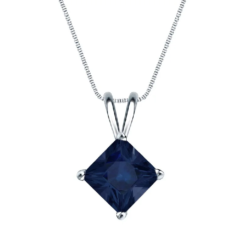 Mystic eye necklaces-Auriya 14k Gold Princess-cut Sapphire Solitaire Necklace 2ct TW