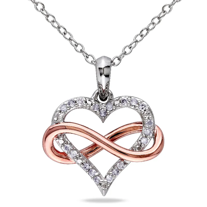 Soft silk necklaces-Miadora Two-Tone White and Rose Plated Sterling Silver 1/10ct TDW Diamond Infinity Heart Necklace - 19.4 mm x 18 in x 16.5 mm