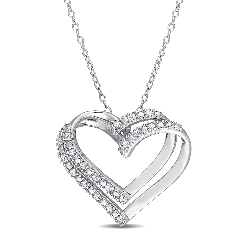 Mystic eye necklaces-Miadora Sterling Silver 1/5ct TDW Diamond Open Double Heart Necklace