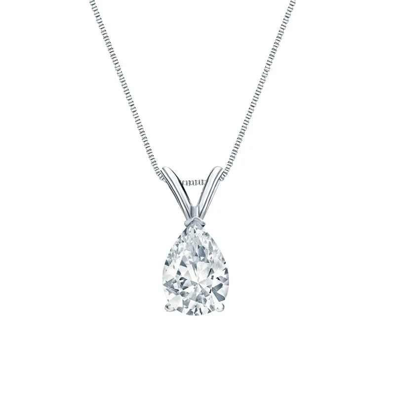 Floating gem necklaces-Auriya Platinum 0.75ctw Pear Solitaire Lab Grown Diamond Necklace V-End (H-I VS) Prong - 0.75