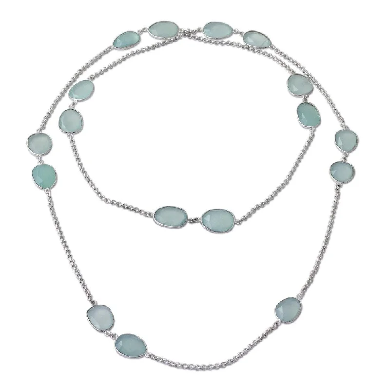 Mesh choker necklaces-NOVICA Handmade Sterling Silver Aqua Princess Chalcedony Necklace (India)