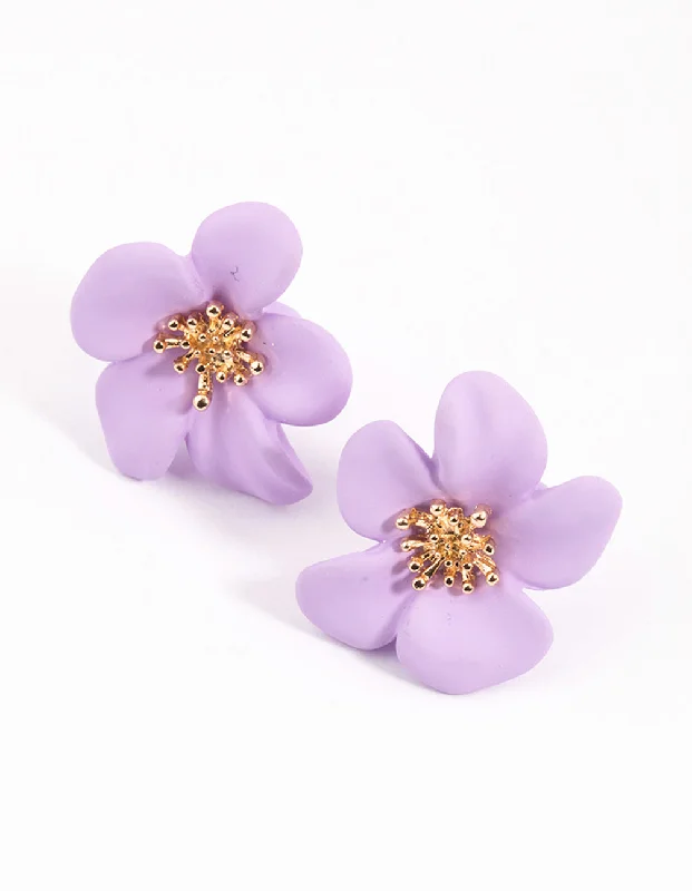 Tide design earrings-Lilac Coated Flower Stud Earrings