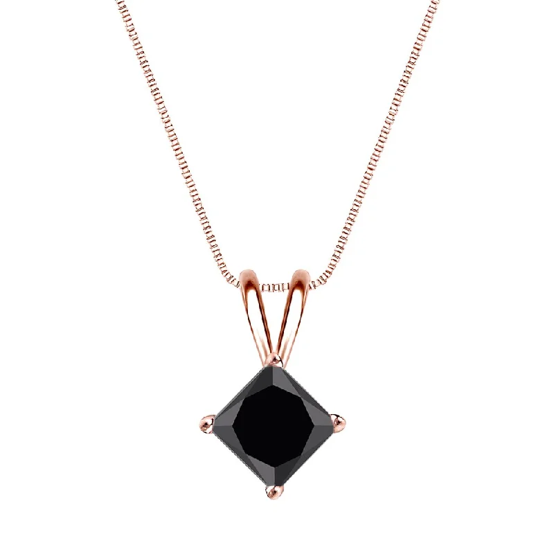 Woven tribal necklaces-Auriya 1ctw Princess-cut Solitaire Black Diamond Necklace 14k Gold