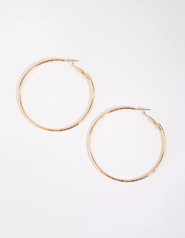 Bright stud earrings-Gold Plain Rounded Hoop Earrings