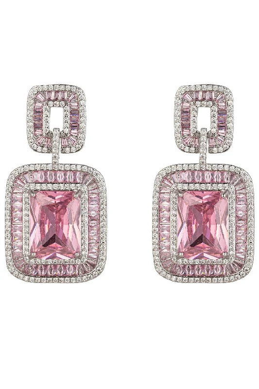 Topaz stone earrings-Eye Candy Los Angeles - Rose Pink CZ Dangle Earring