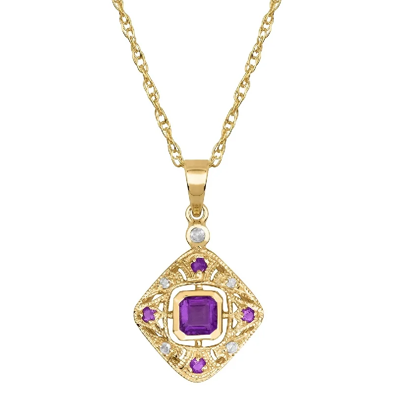 Vibrant enamel necklaces-Viducci 10k Yellow Gold Vintage Style Genuine Amethyst and Diamond Necklace