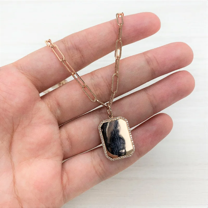 Agate gem necklaces-Joelle Diamond Tag Necklace 14K Yellow Gold Paperclip Link Chain Necklace 1/6 ct TDW