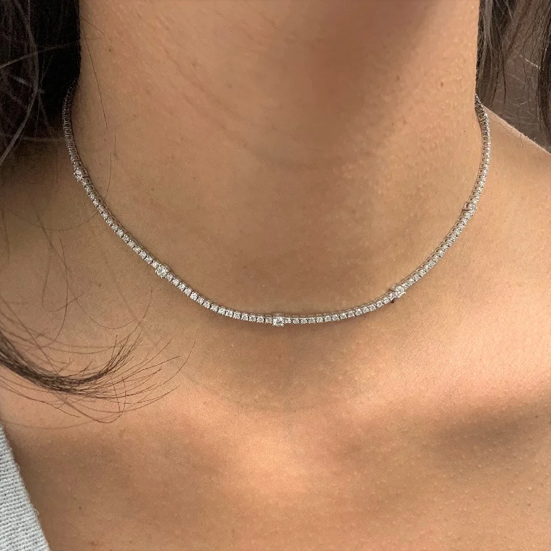 Silk fringe necklaces-Joelle Diamond Choker Tennis Necklace 3.60 ct TDW 14K White Gold 14.5" inches