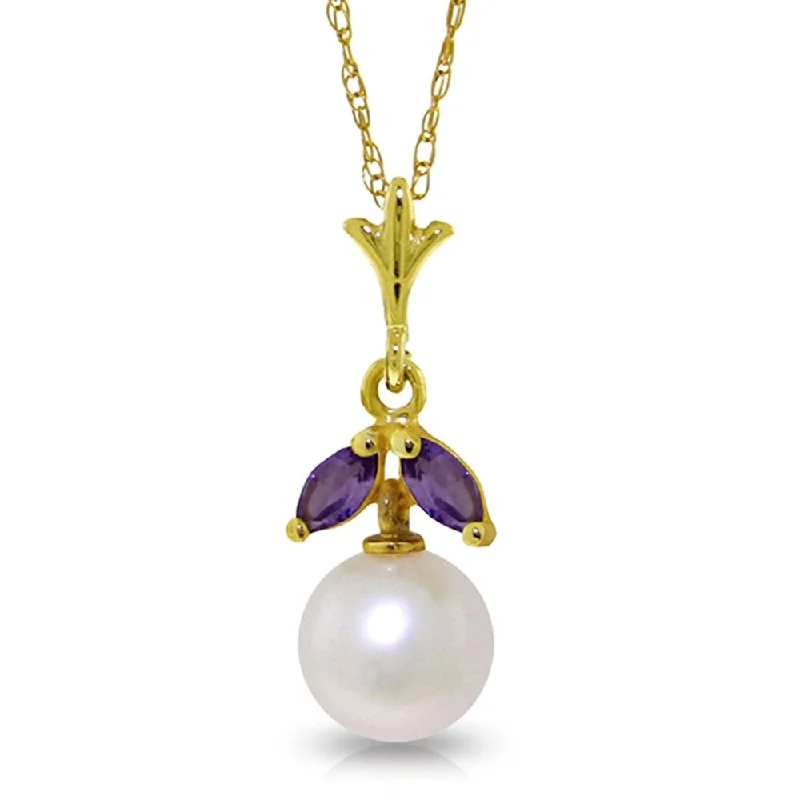 Textured disc necklaces-2.2 Carat 14K Gold Necklace Natural Pearl Amethyst