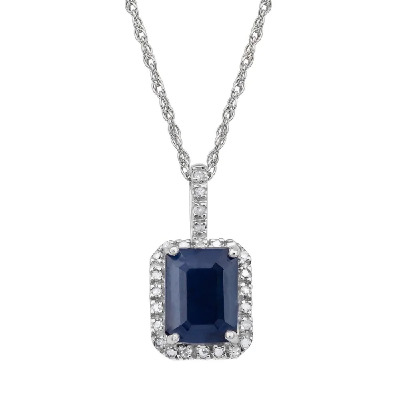 Tribal medallion necklaces-Viducci 10k White Gold Genuine Sapphire and Diamond Halo Necklace