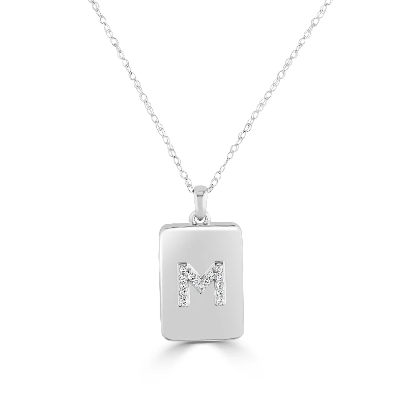 Carved monogram necklaces-Joelle Diamond Initial Letter M Dog Tag 14K Gold Necklace 1/25 TDW