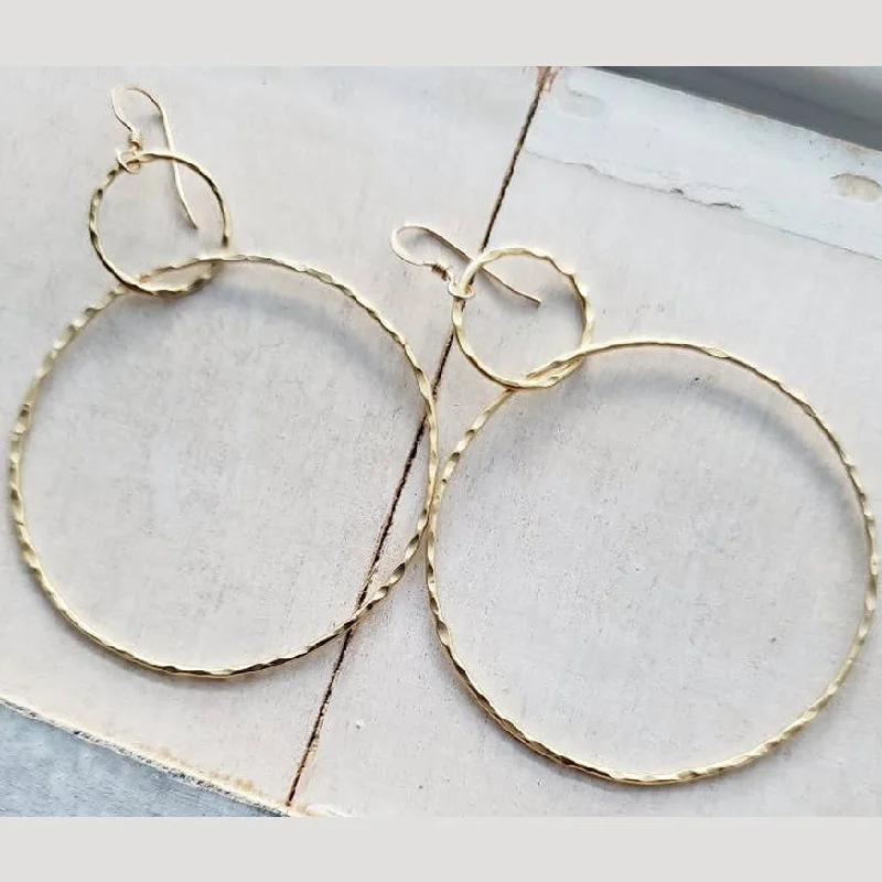 Large hoop earrings-Gold Large Hammered Circle Earrings