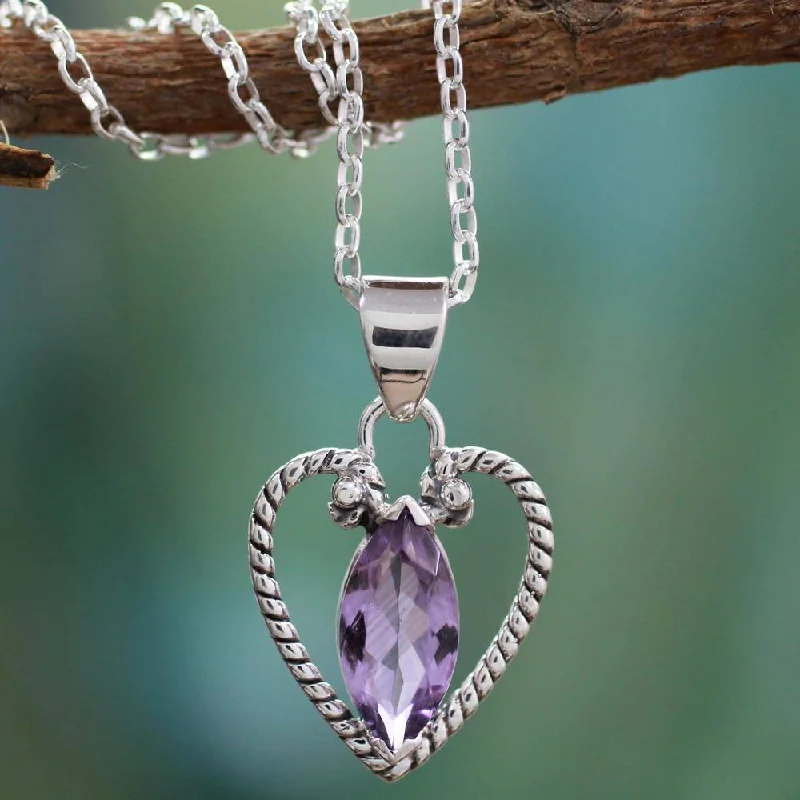 Woven knot necklaces-Handmade Sterling Silver 'Mystic Love' Amethyst Necklace (India)