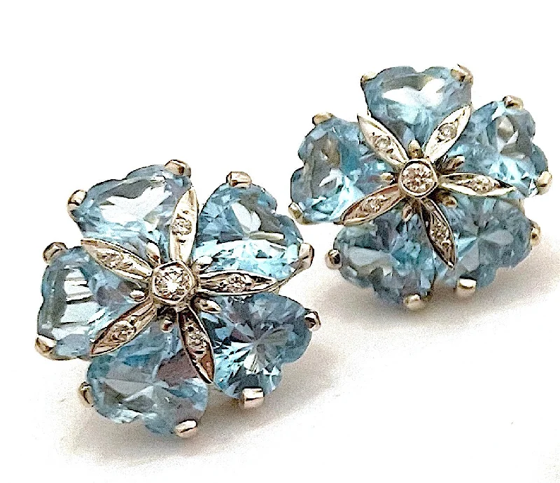 Onyx stone earrings-18kt White Gold Sand Dollar Earring with Blue Topaz and Diamonds