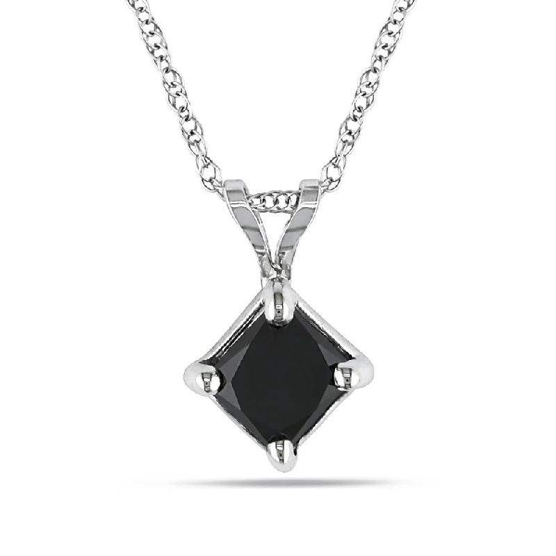 Oval gem necklaces-Miadora 10k White Gold 1ct TDW Black Diamond Solitaire Necklace