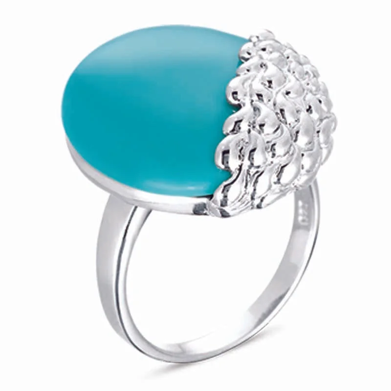 Glossy eternity engagement rings-STERLING SILVER RING WITH TURQUOISE