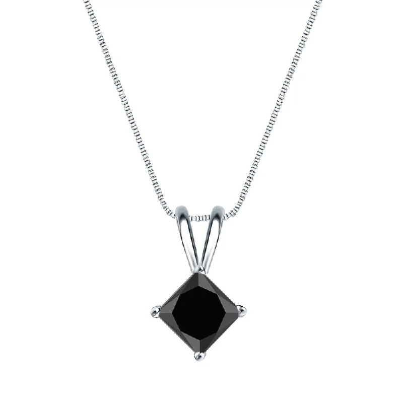 Ruby pendant necklaces-Auriya 1/2ctw Princess-cut Solitaire Black Diamond Necklace 14k Gold