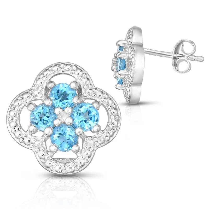 Flat knot earrings-Quatrefoil Blue Topaz & Diamond Earrings