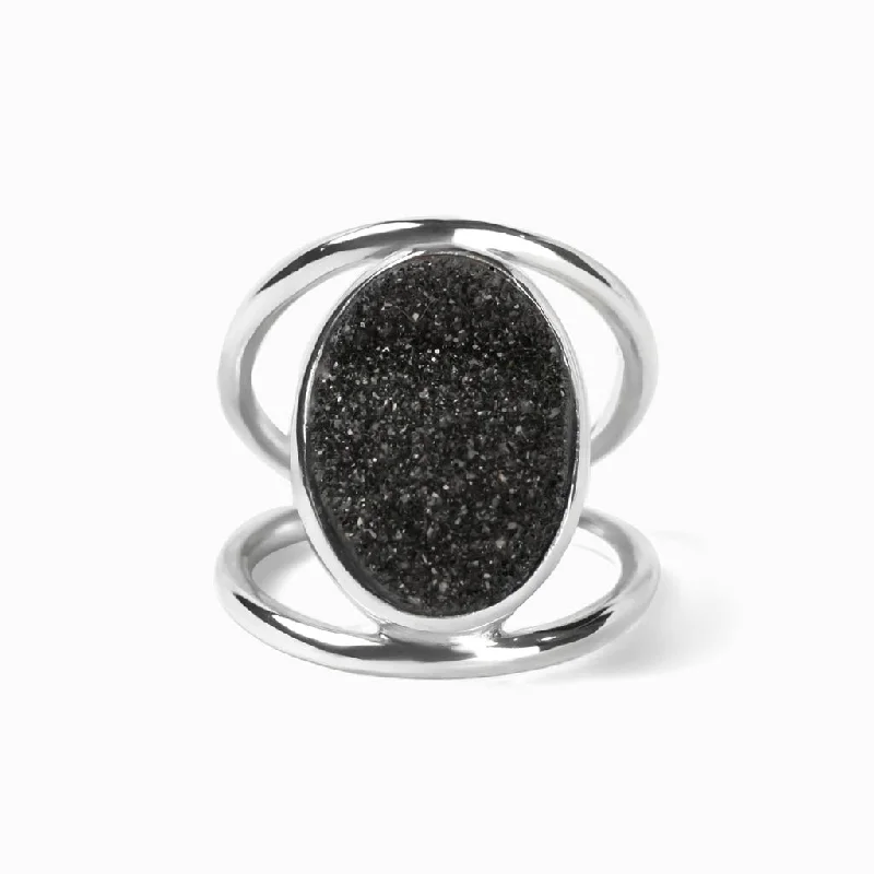 Onyx Druzy Ring